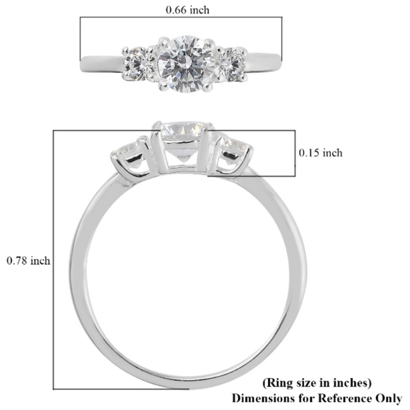 Past Present and Future 3 stone ring in platinum over Sterling silver - Picture 3 of 5